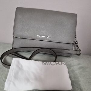 Michael Kors Gray Saffiano Leather Crossbody with Chain Strap